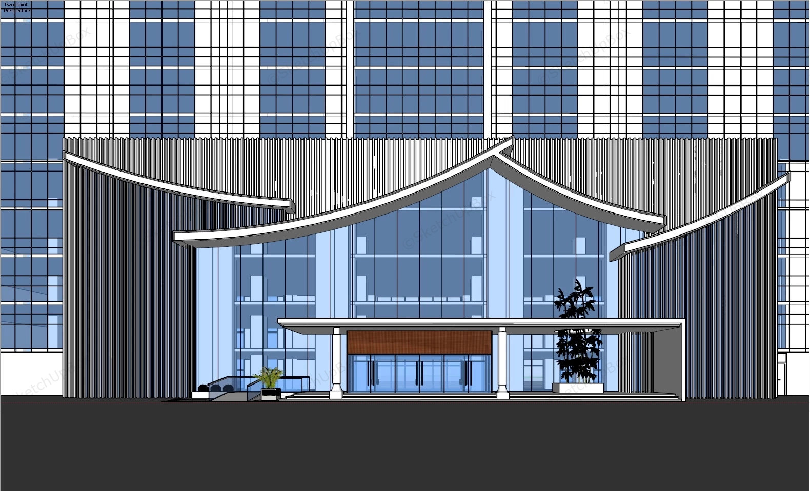 Modern Hotel Storefront sketchup model preview - SketchupBox