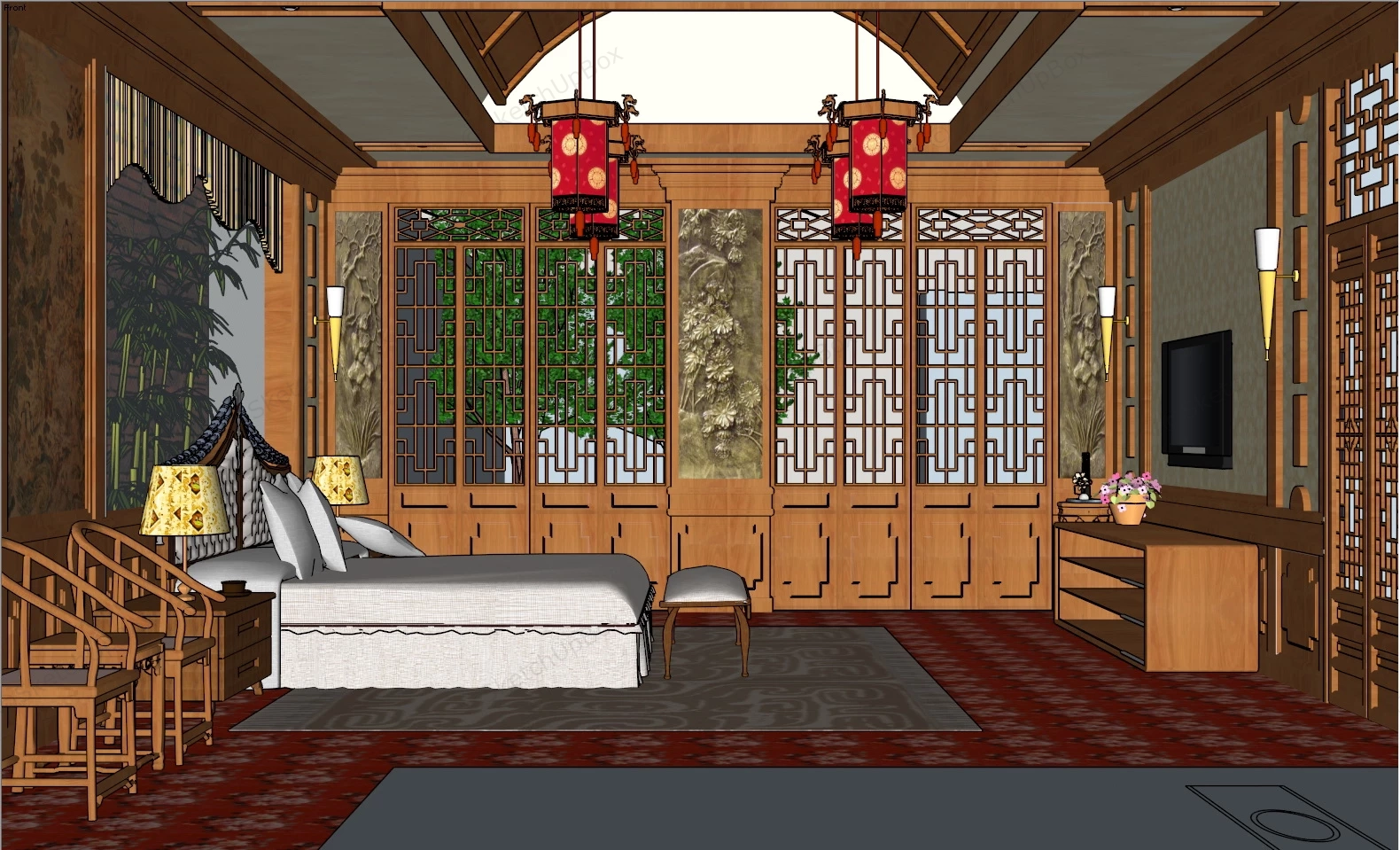 Traditional Chinese Bedroom sketchup model preview - SketchupBox