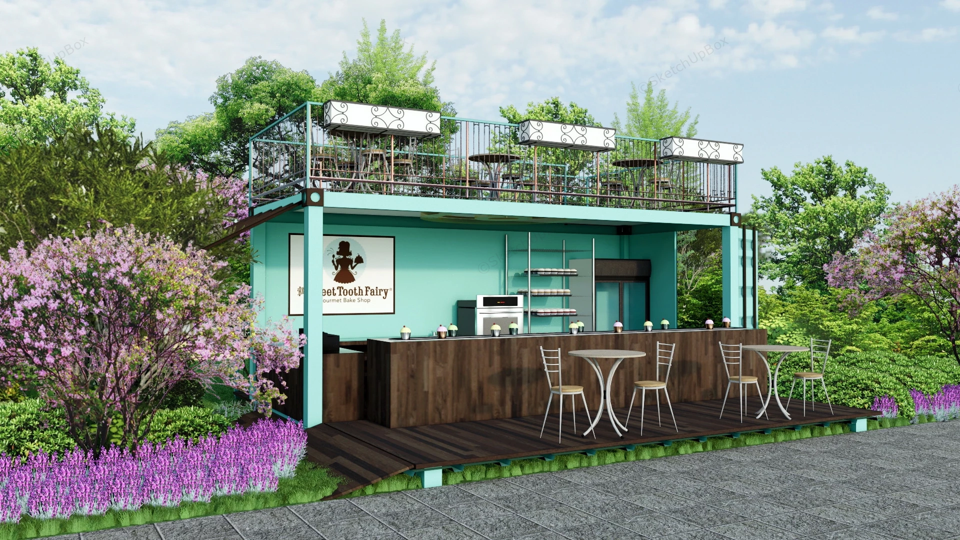 Beautiful Shipping Container Cafe sketchup model preview - SketchupBox