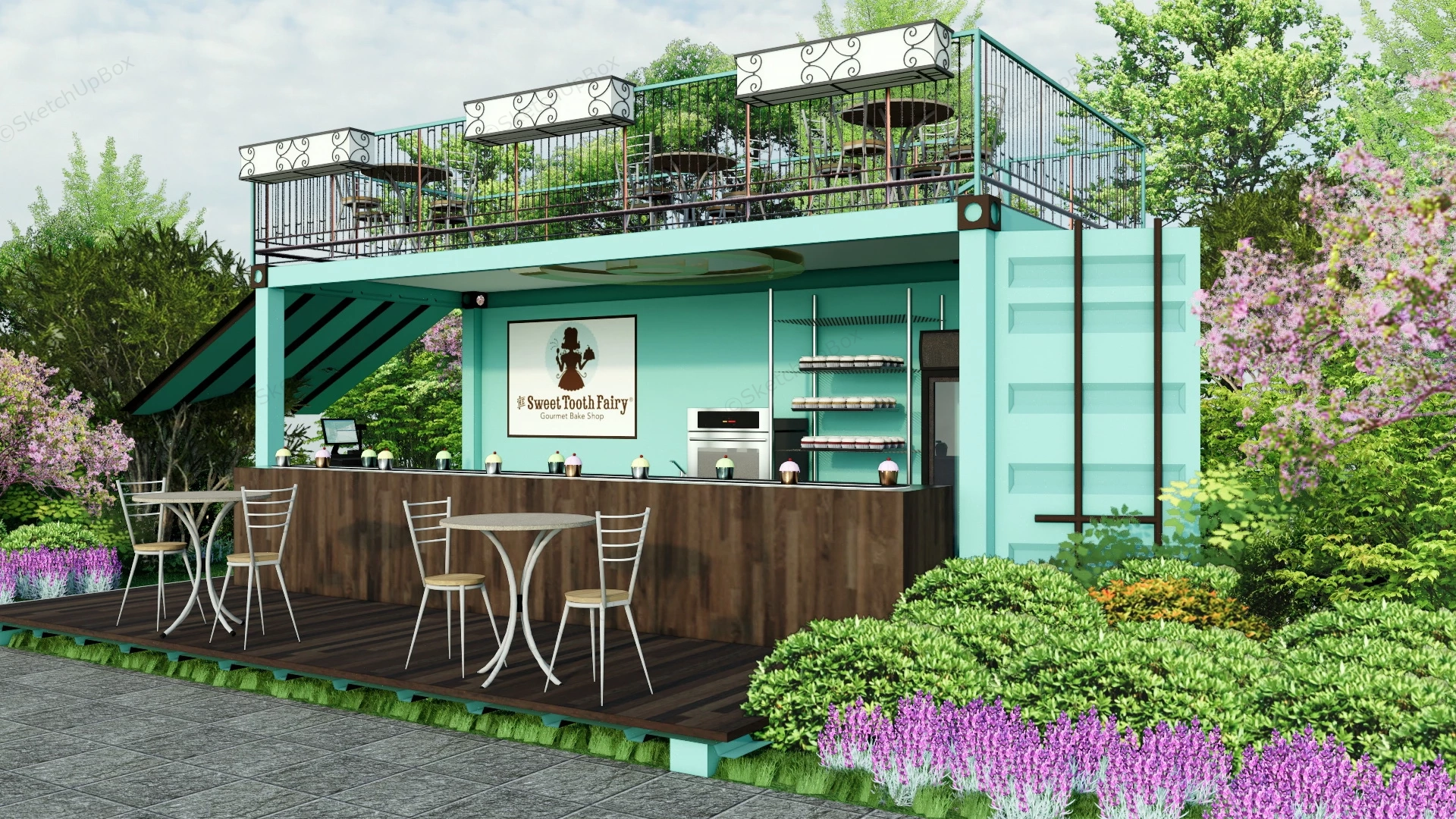 Beautiful Shipping Container Cafe sketchup model preview - SketchupBox