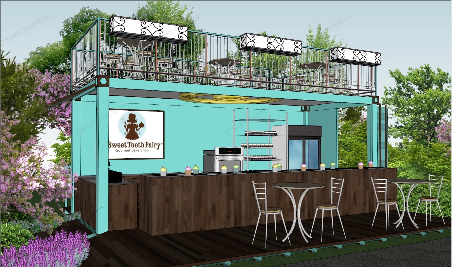 Beautiful Shipping Container Cafe sketchup model preview - SketchupBox