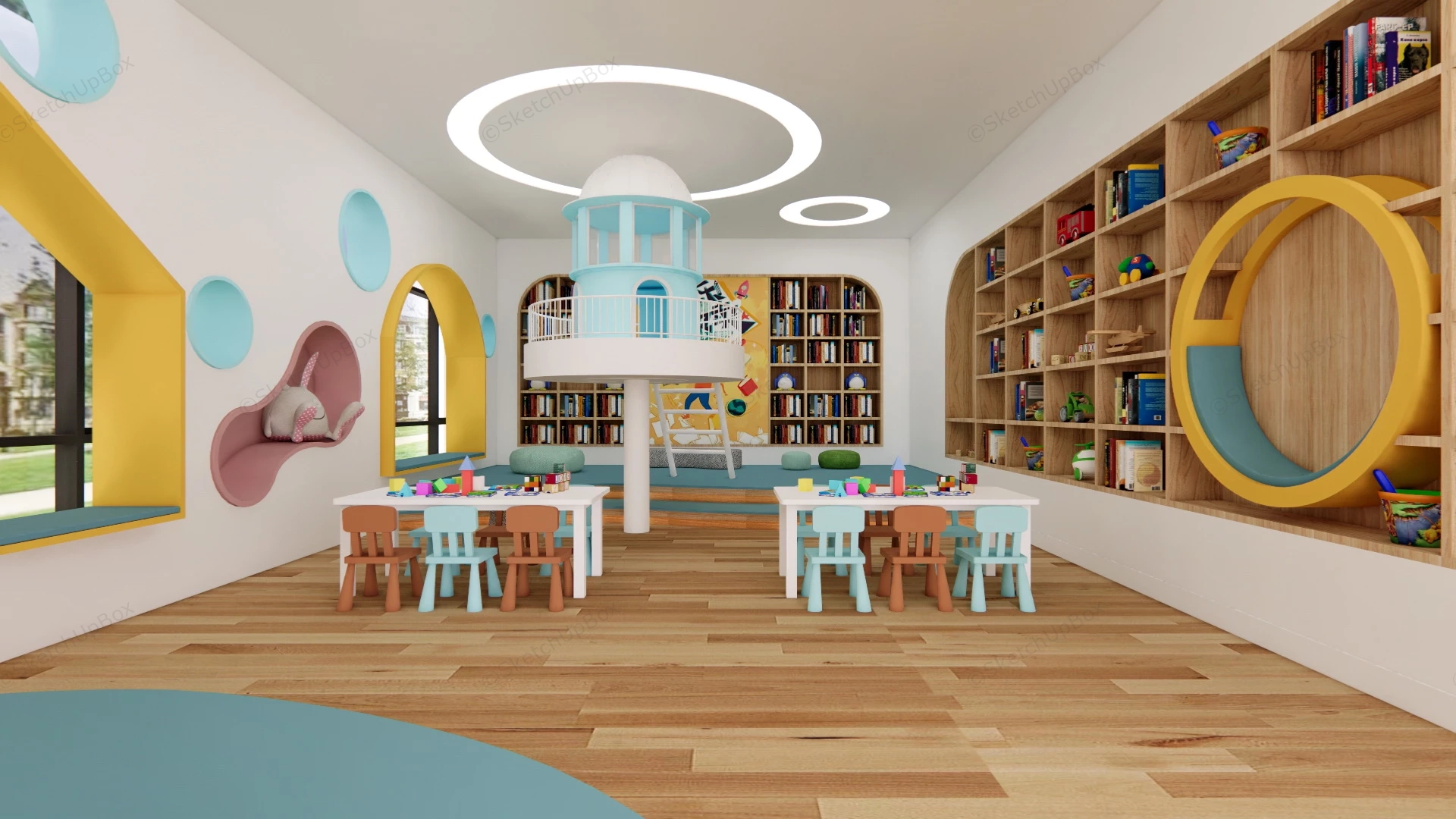 Modern Kindergarten Playroom Interior sketchup model preview - SketchupBox