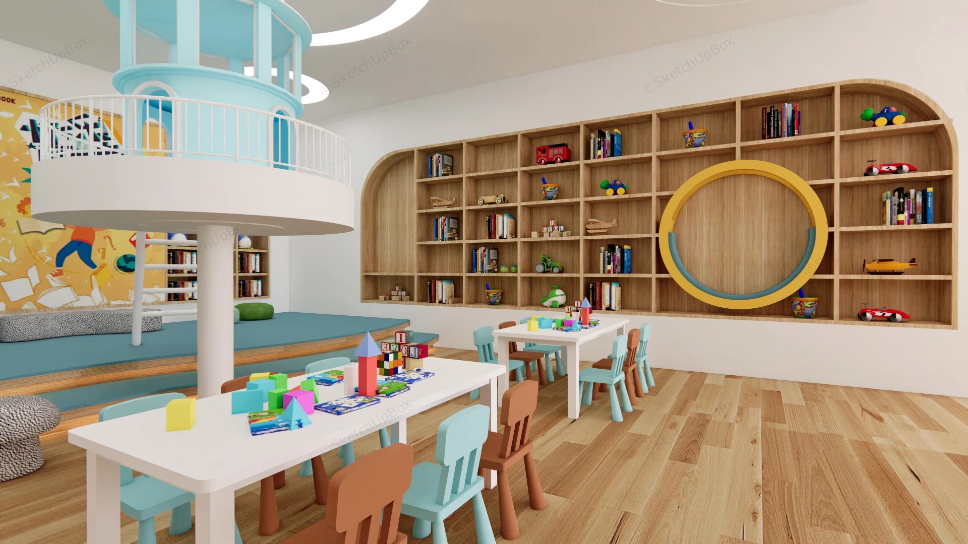 Modern Kindergarten Playroom Interior sketchup model preview - SketchupBox