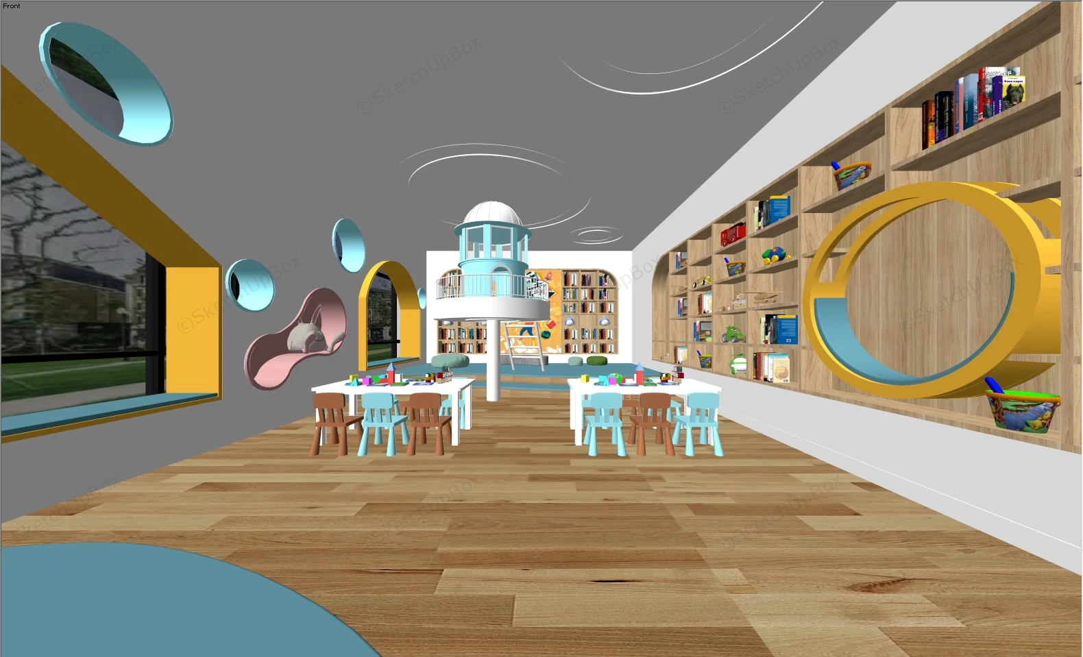 Modern Kindergarten Playroom Interior sketchup model preview - SketchupBox