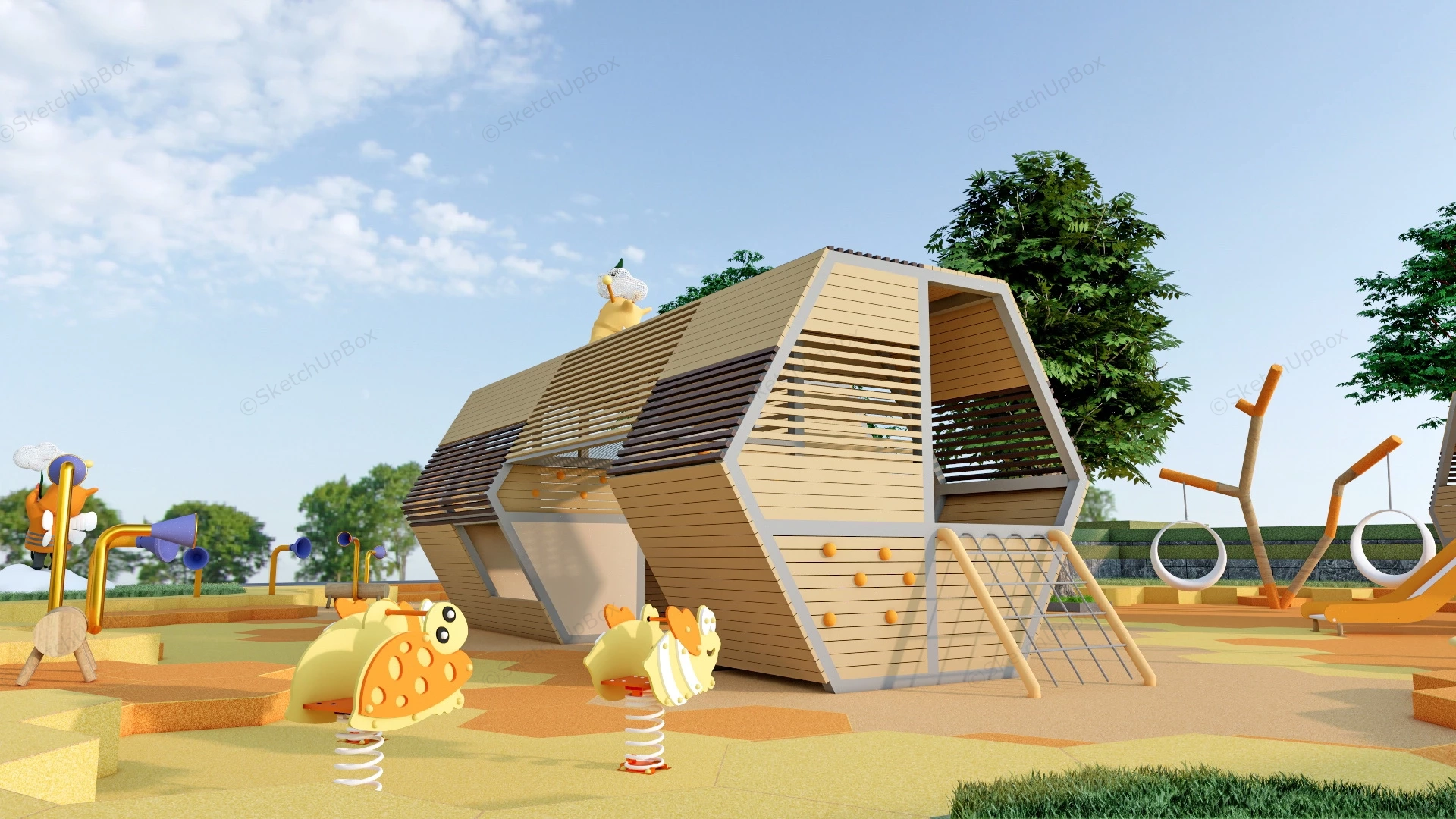 Outdoor Kids Honeycomb Playground sketchup model preview - SketchupBox