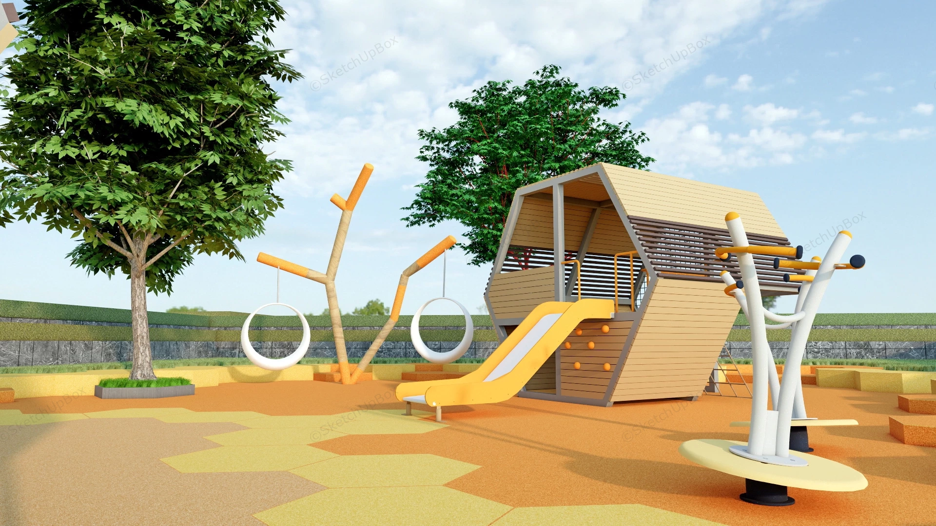 Outdoor Kids Honeycomb Playground sketchup model preview - SketchupBox