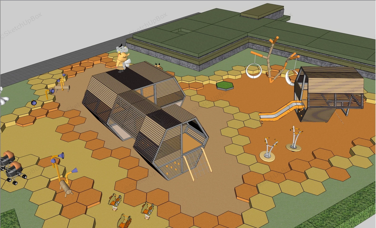 Outdoor Kids Honeycomb Playground sketchup model preview - SketchupBox