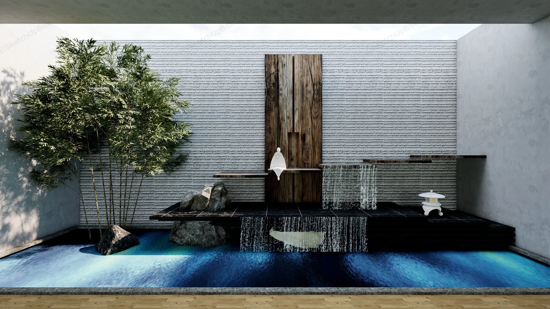 Indoor Zen Garden Waterfall sketchup model preview - SketchupBox