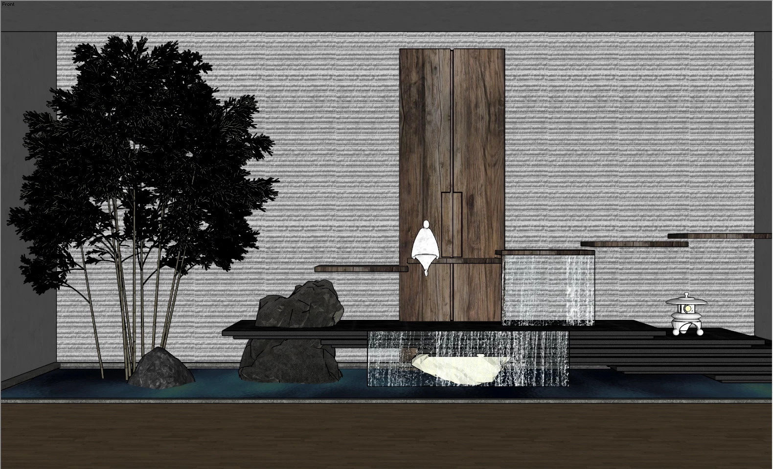 Indoor Zen Garden Waterfall sketchup model preview - SketchupBox