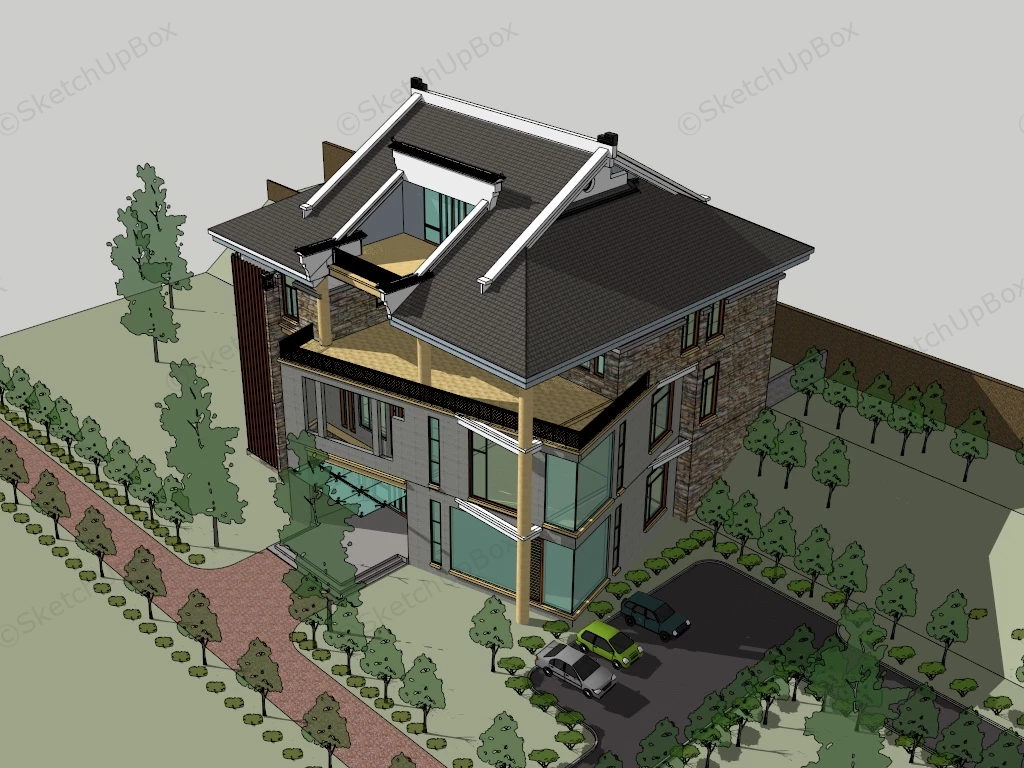 Modern Chinese Style House sketchup model preview - SketchupBox