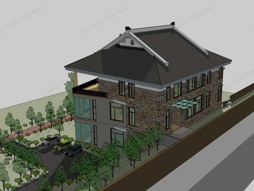 Modern Chinese Style House sketchup model preview - SketchupBox