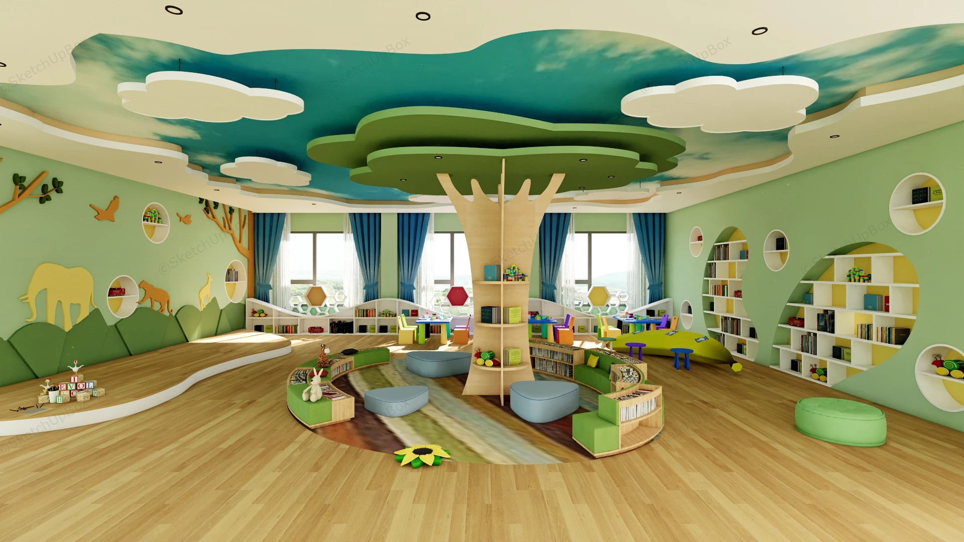 Green Playroom In Kindergarten sketchup model preview - SketchupBox