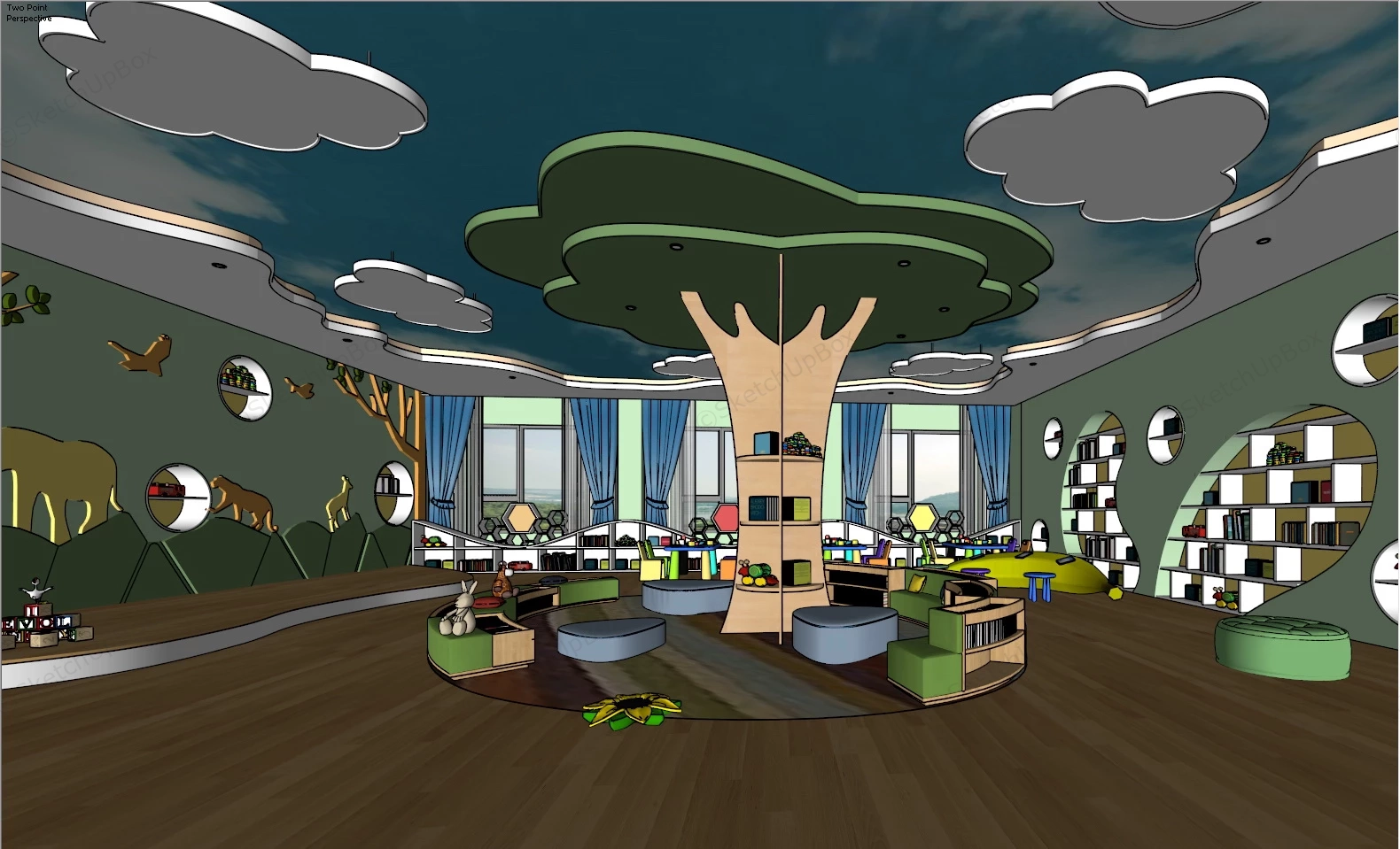 Green Playroom In Kindergarten sketchup model preview - SketchupBox