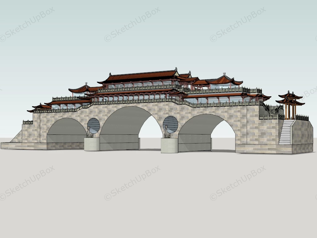 Traditional Chinese Bridge sketchup model preview - SketchupBox