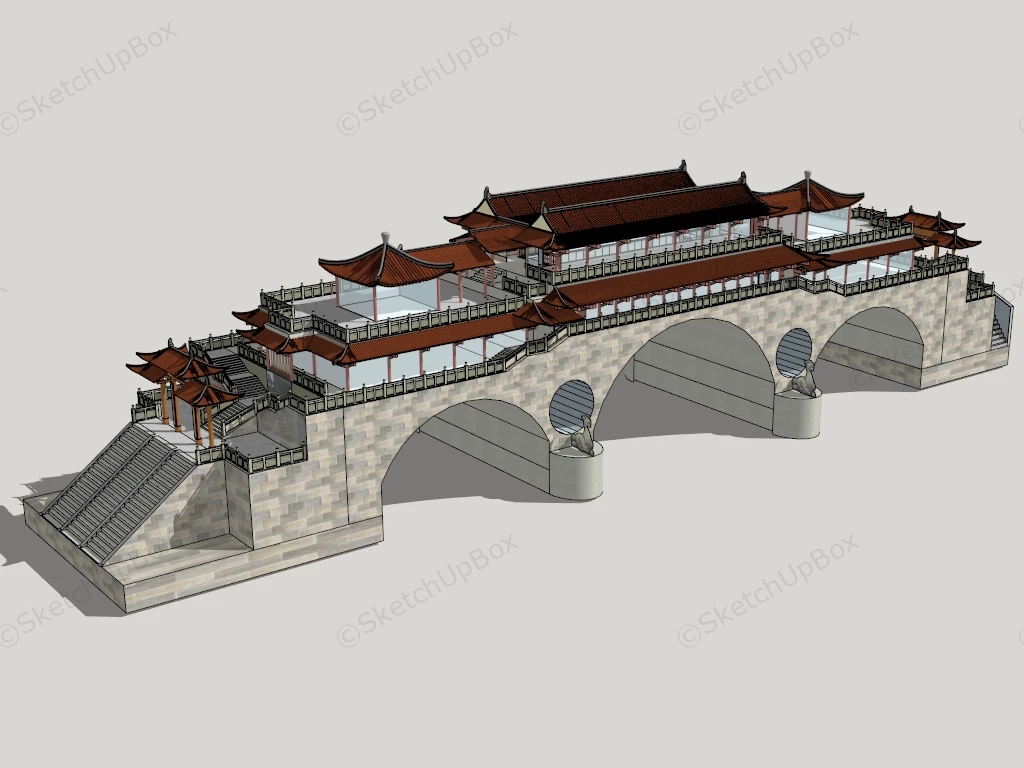 Traditional Chinese Bridge sketchup model preview - SketchupBox