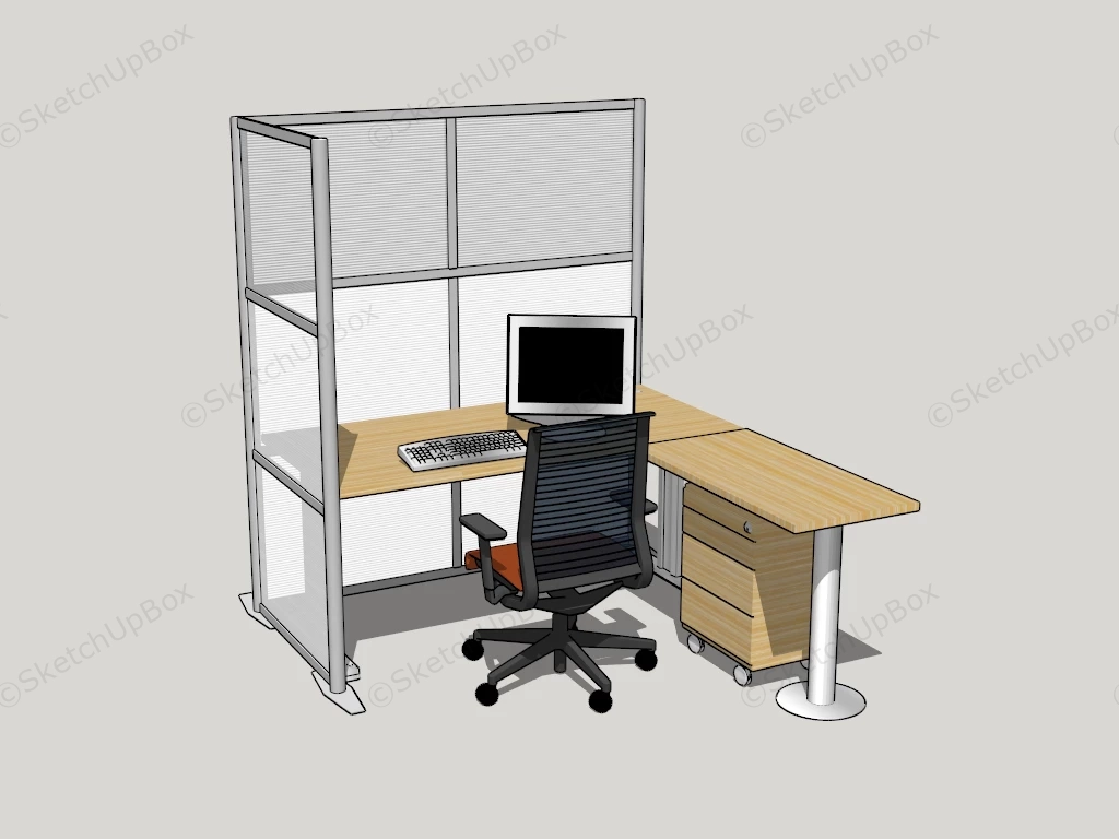 Single Cubicle Workstation sketchup model preview - SketchupBox