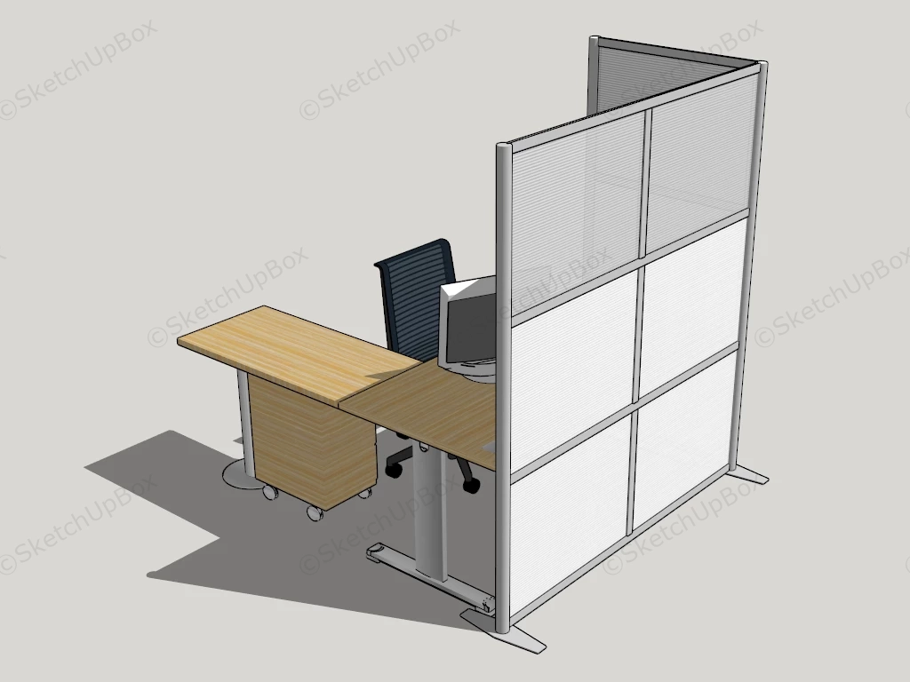 Single Cubicle Workstation sketchup model preview - SketchupBox