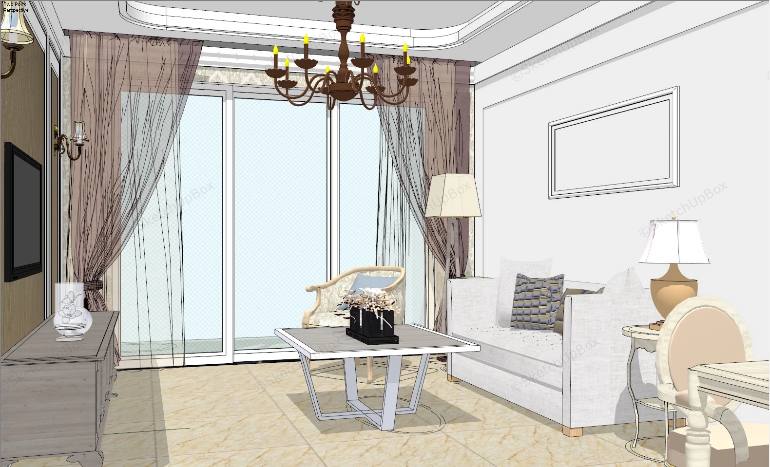 2 Bedroom Apartment Layout Design sketchup model preview - SketchupBox