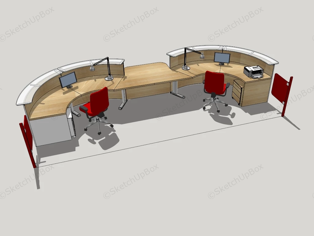 2 Person Curved Reception Desk sketchup model preview - SketchupBox