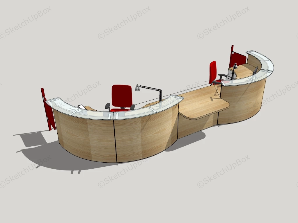 2 Person Curved Reception Desk sketchup model preview - SketchupBox