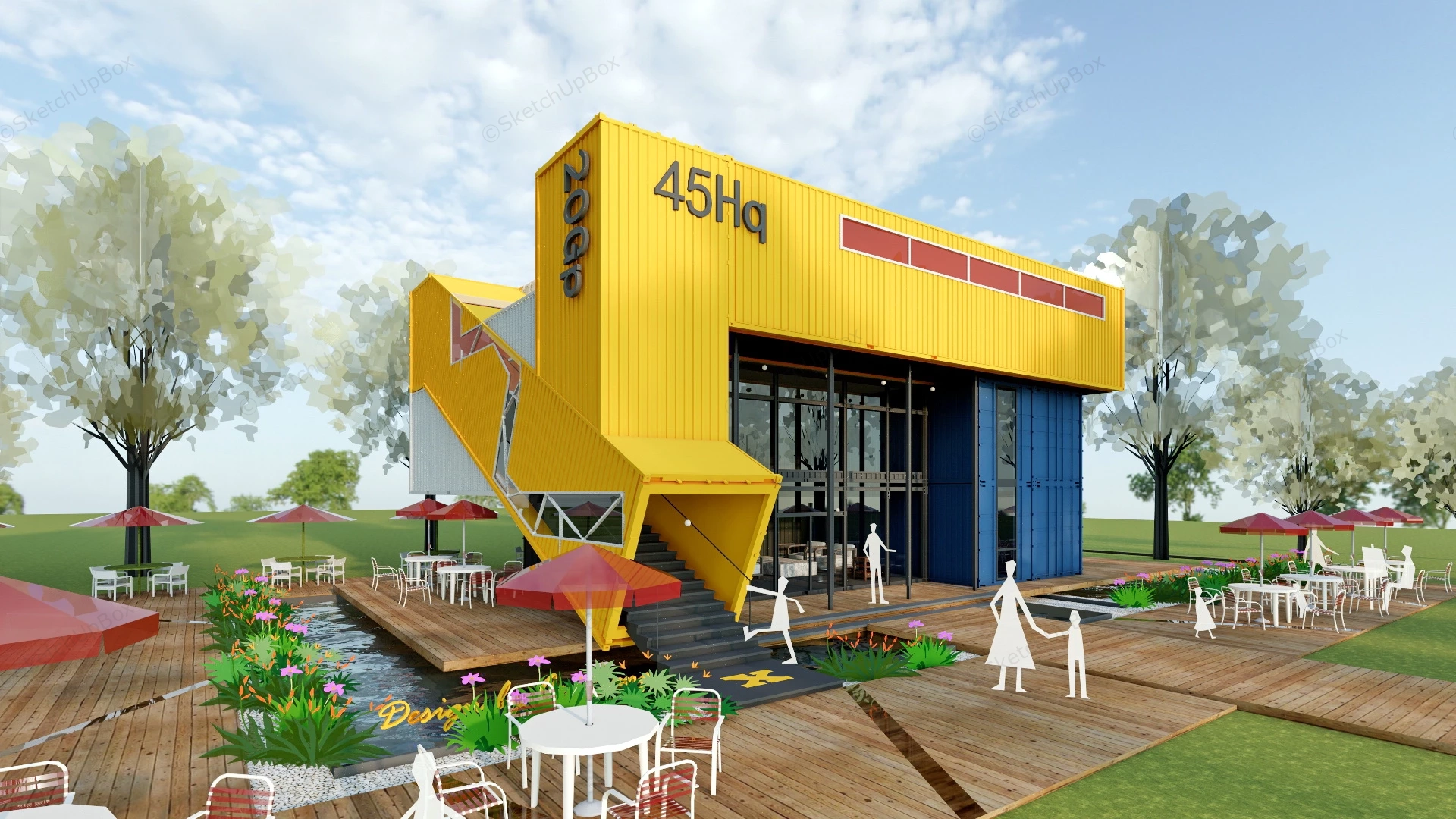 Painted Shipping Container Cafe sketchup model preview - SketchupBox