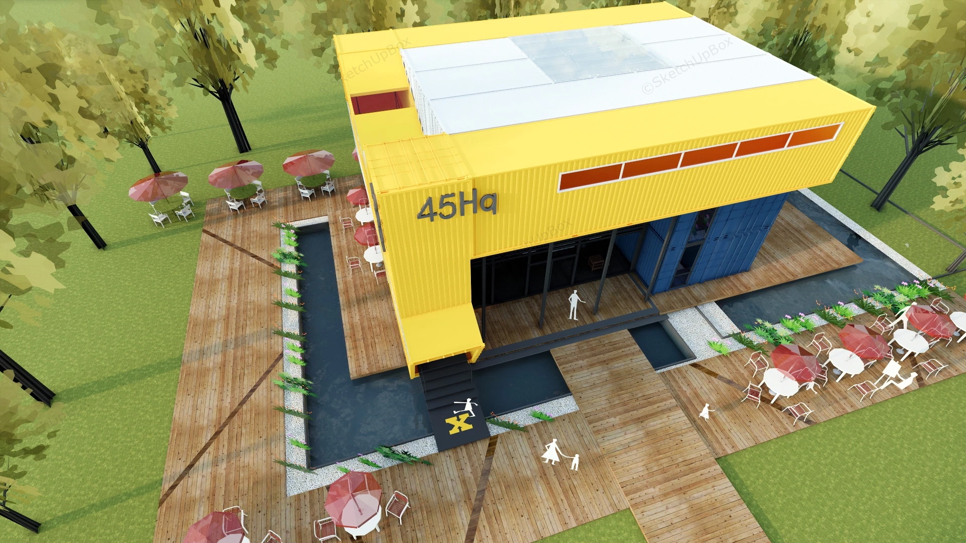 Painted Shipping Container Cafe sketchup model preview - SketchupBox