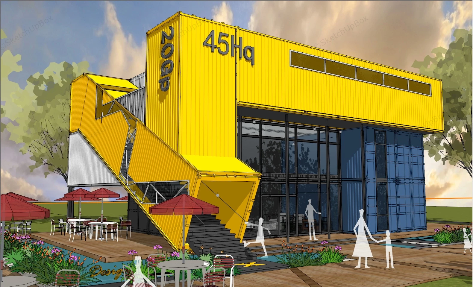 Painted Shipping Container Cafe sketchup model preview - SketchupBox