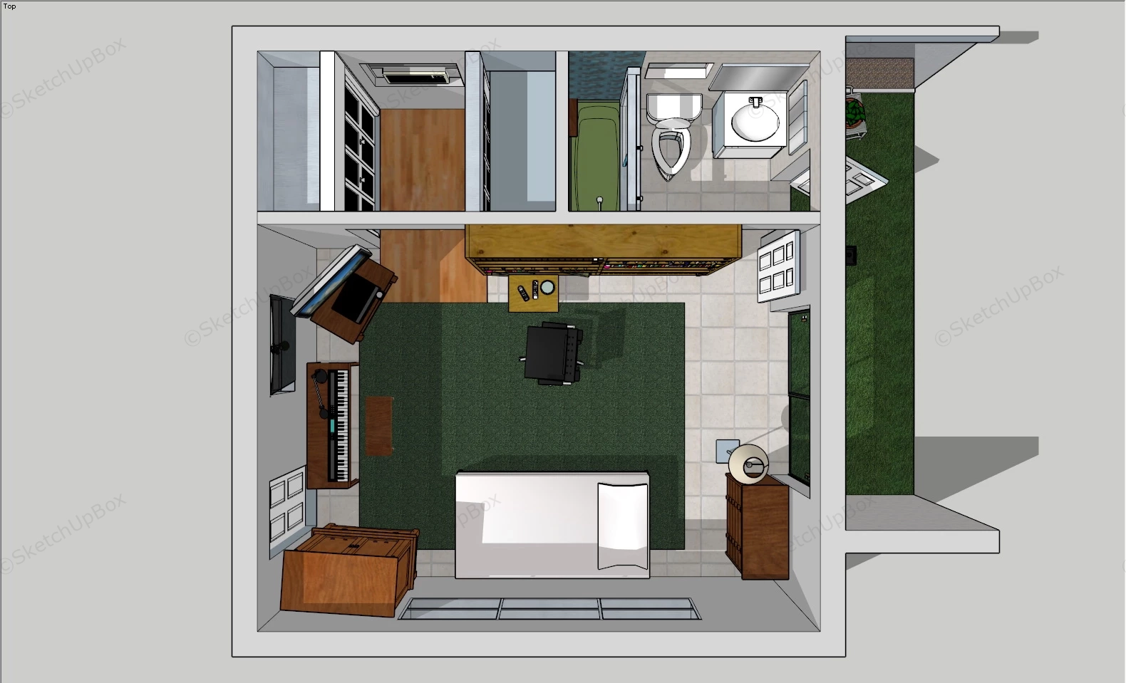 Small Studio Apartment Floor Plan sketchup model preview - SketchupBox