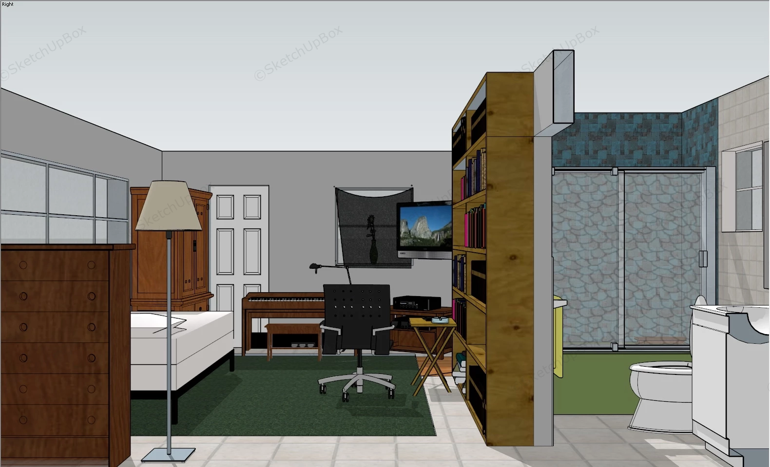 Small Studio Apartment Floor Plan sketchup model preview - SketchupBox