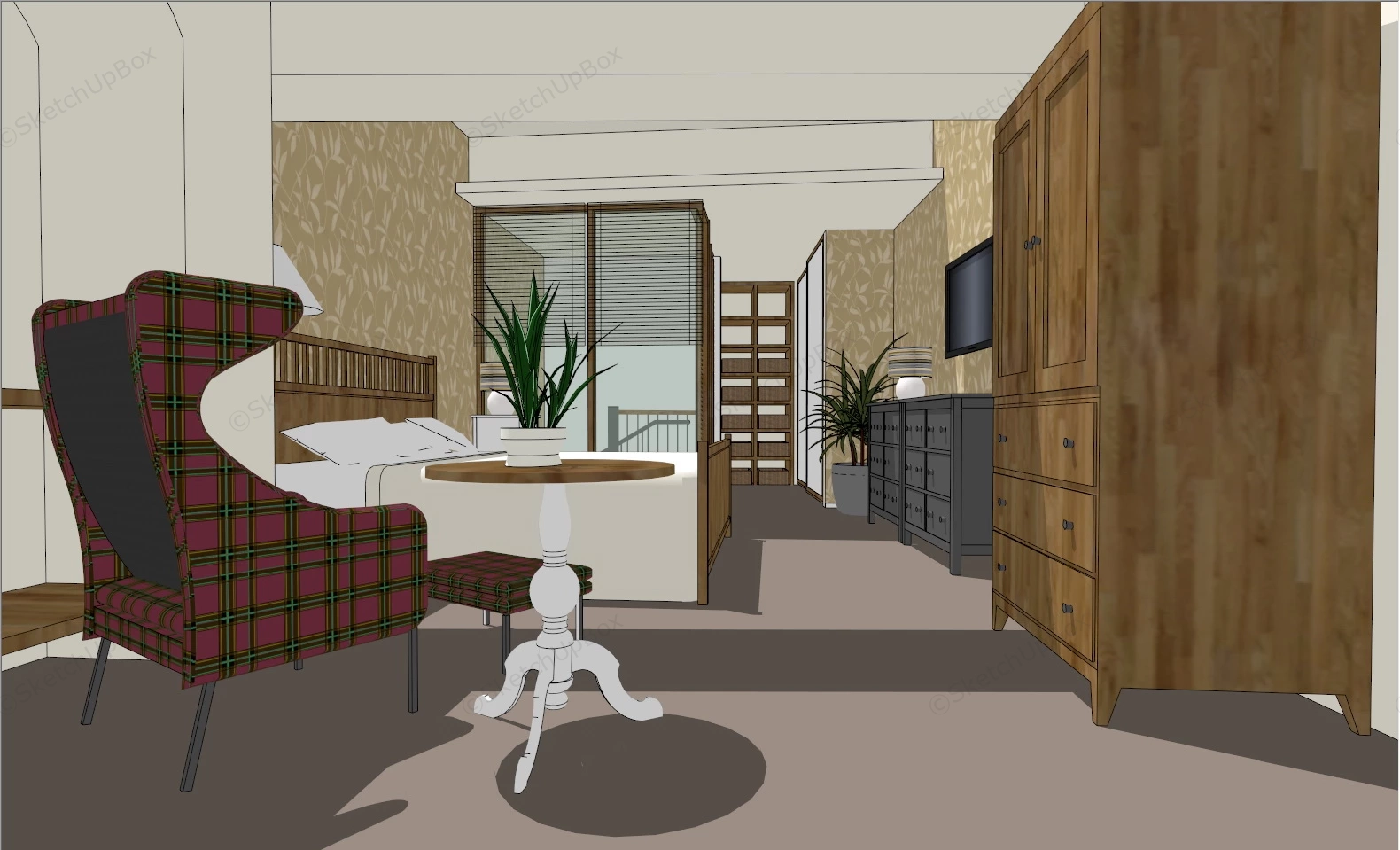 Loft Style Bedroom Design sketchup model preview - SketchupBox