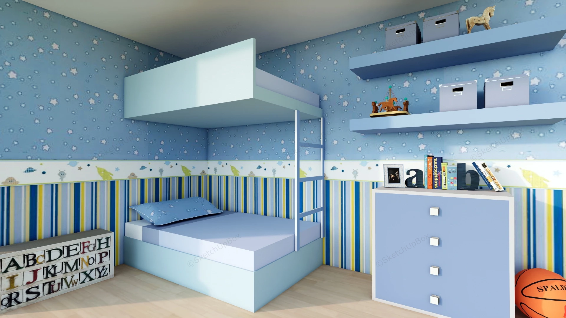 Medium Blue Boys Room Idea sketchup model preview - SketchupBox