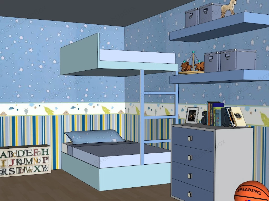 Medium Blue Boys Room Idea sketchup model preview - SketchupBox