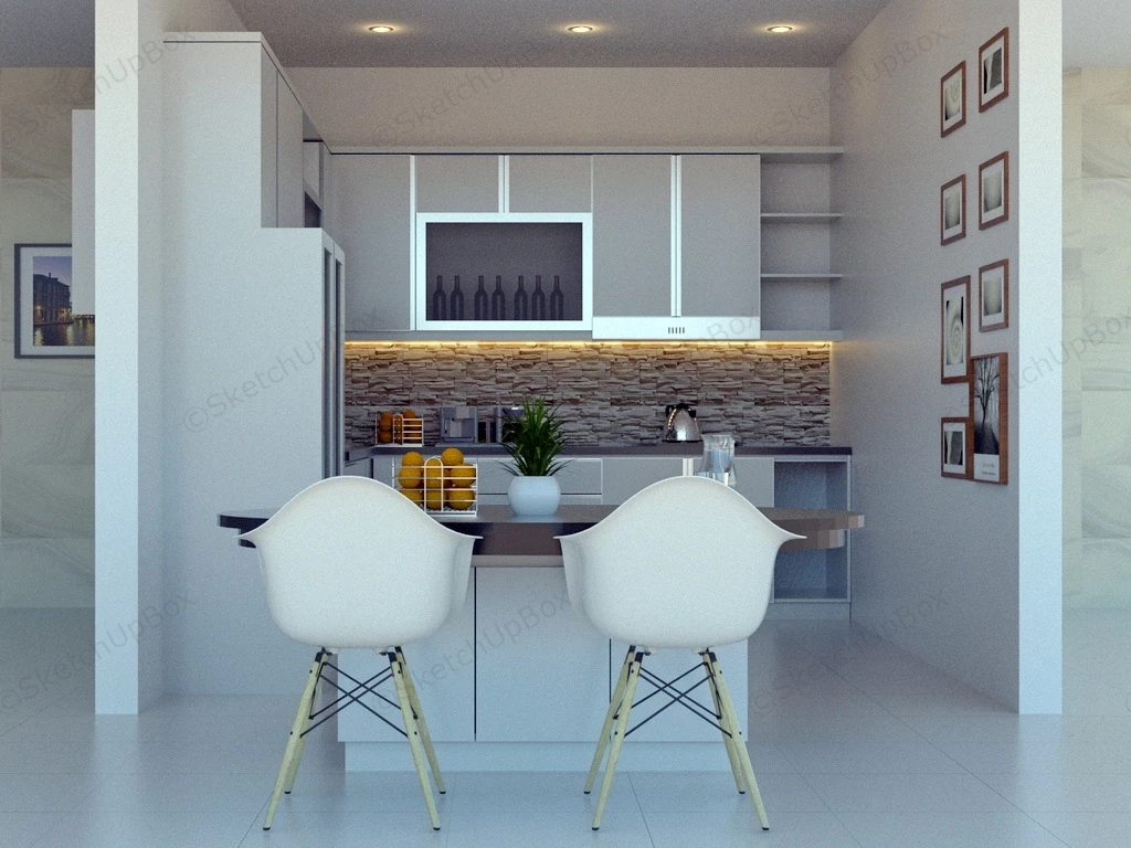 Small Kitchen Design With Dining Table sketchup model preview - SketchupBox