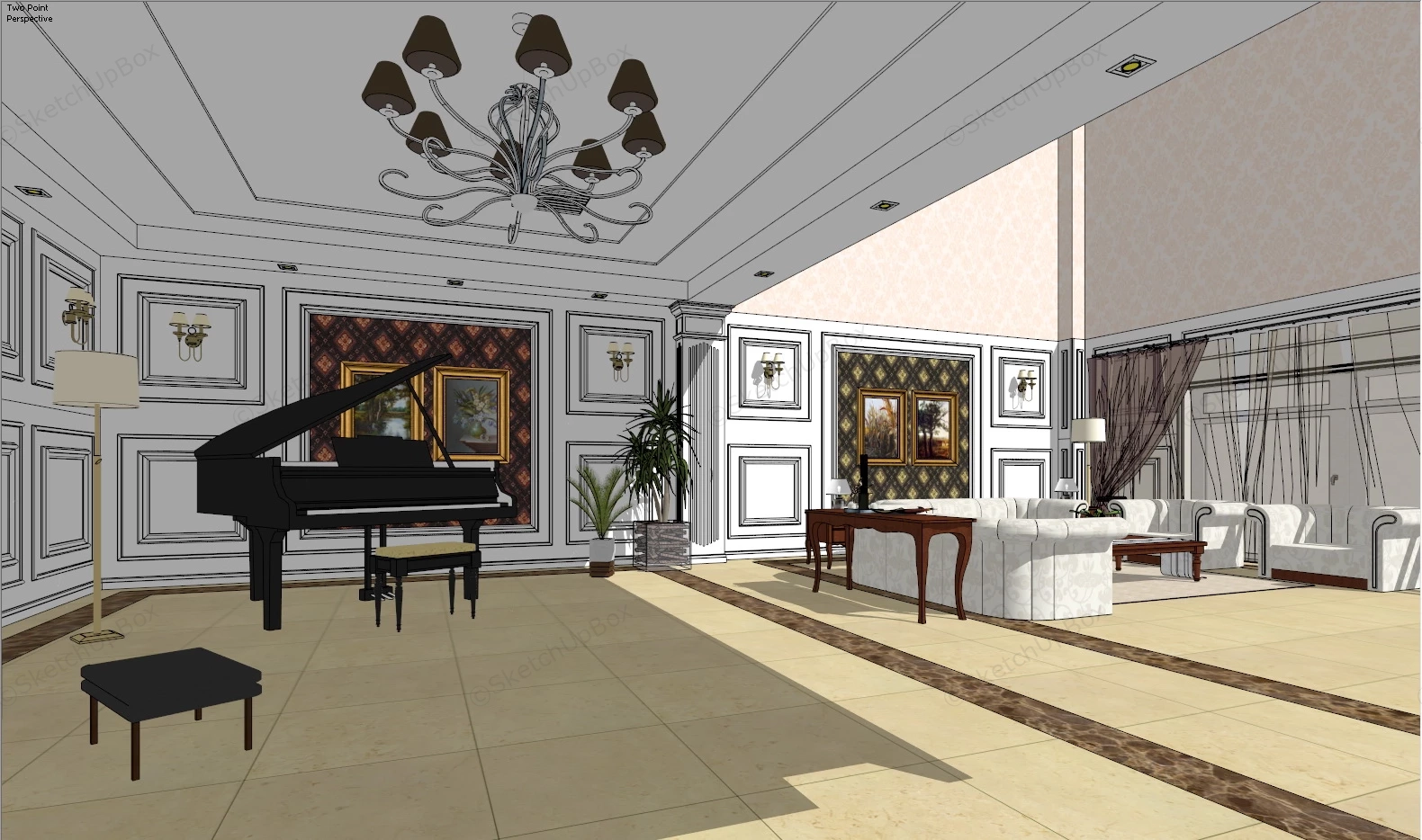 Loft Living Room Interior sketchup model preview - SketchupBox