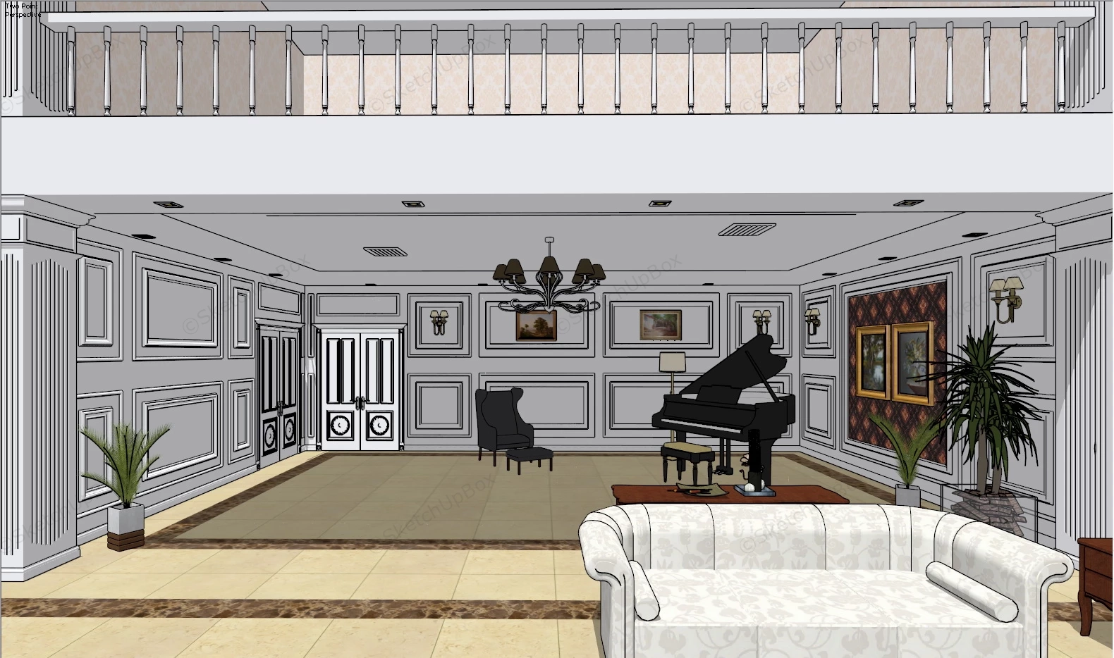 Loft Living Room Interior sketchup model preview - SketchupBox