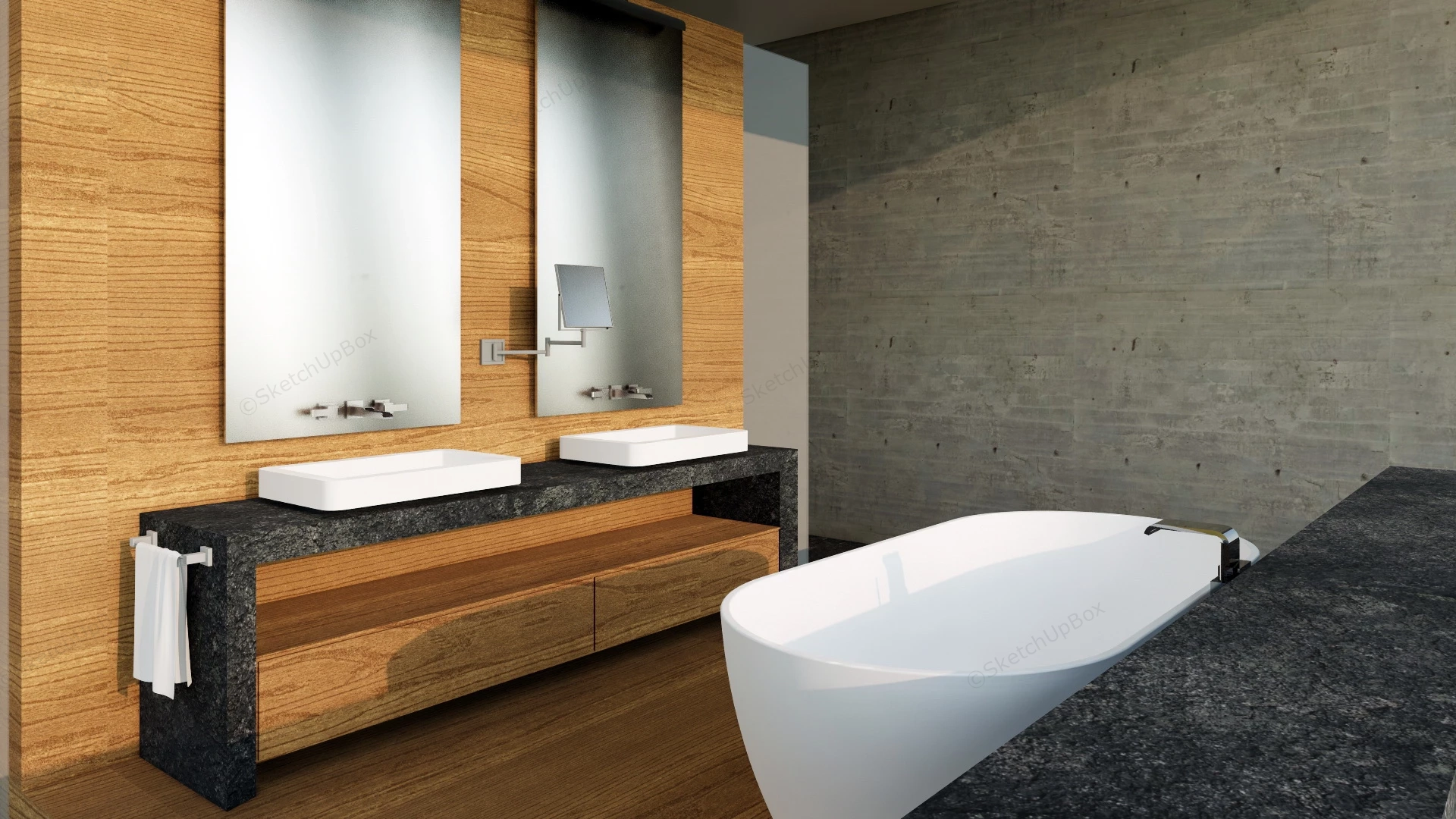 Wooden And Cement Bathroom Design sketchup model preview - SketchupBox