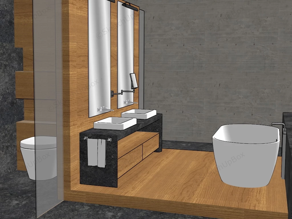 Wooden And Cement Bathroom Design sketchup model preview - SketchupBox