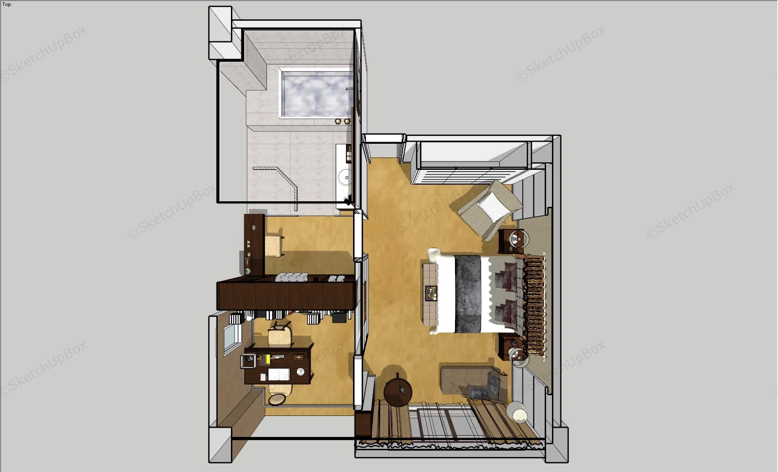 Master Bedroom With Bathroom And Workspace sketchup model preview - SketchupBox