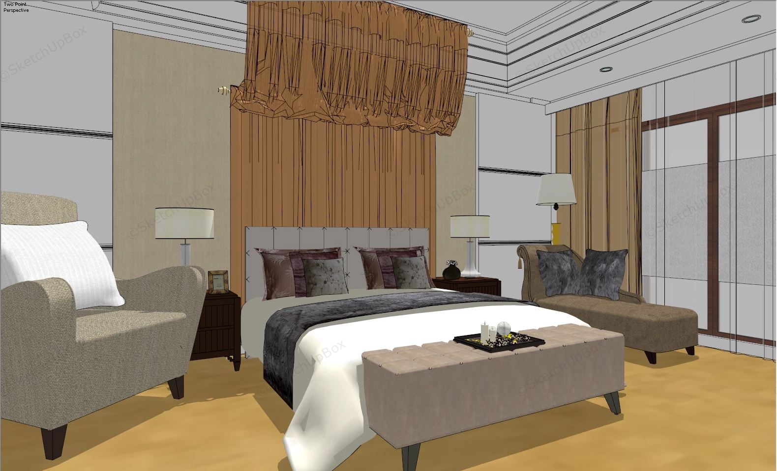 Master Bedroom With Bathroom And Workspace sketchup model preview - SketchupBox