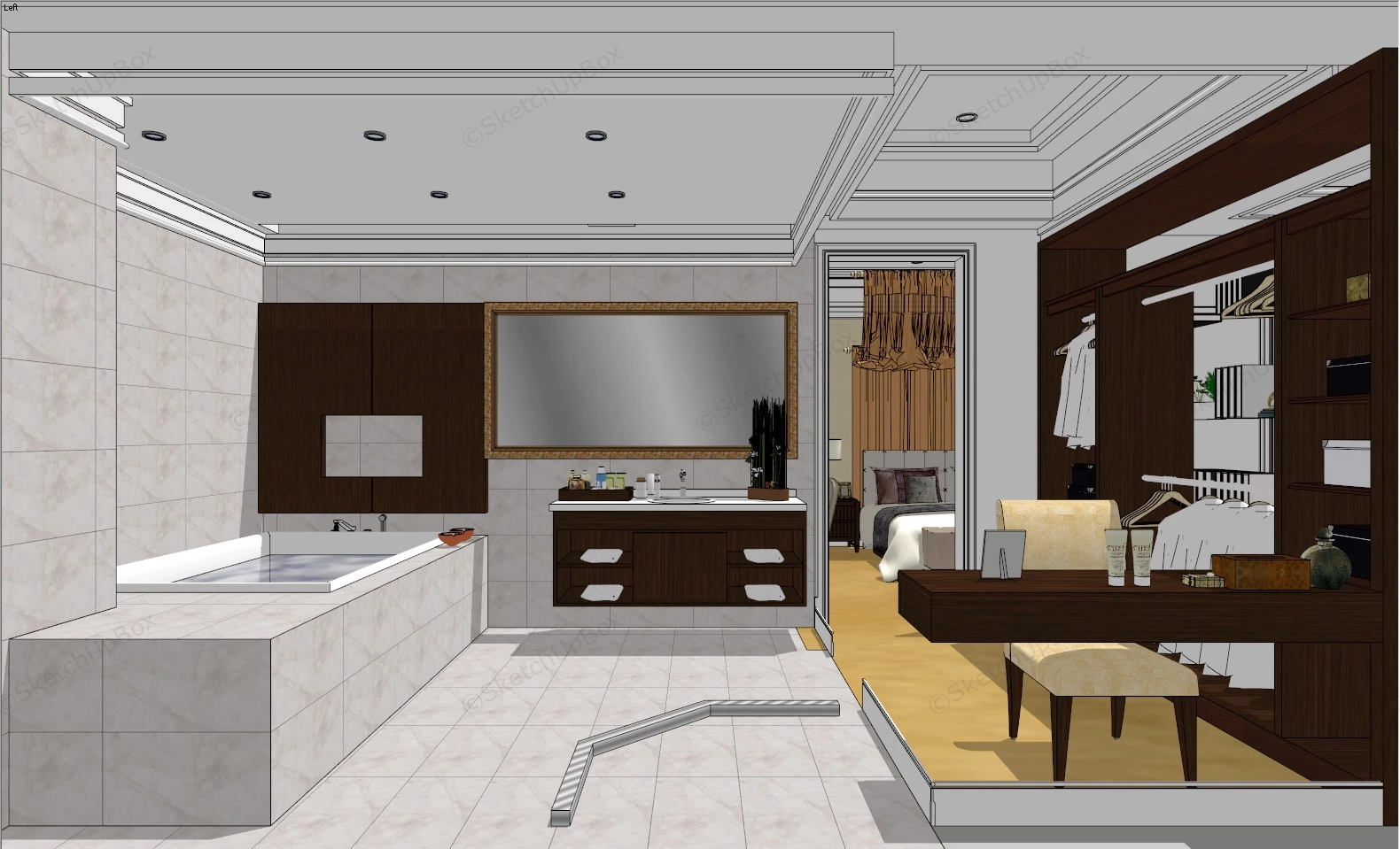 Master Bedroom With Bathroom And Workspace sketchup model preview - SketchupBox