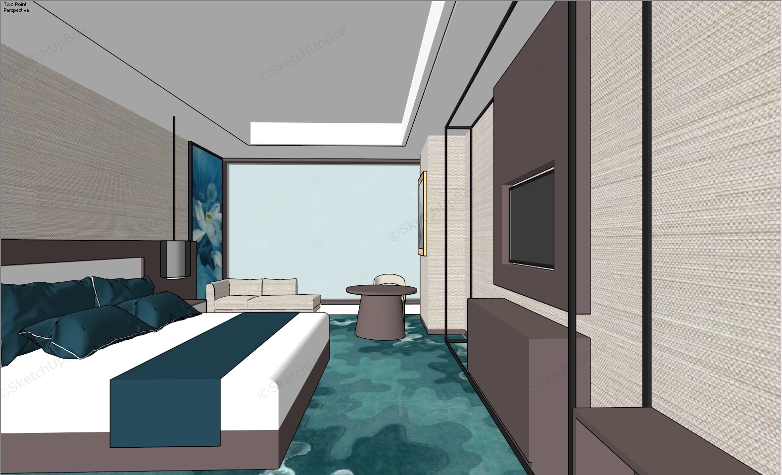 Budget Hotel Room Design sketchup model preview - SketchupBox