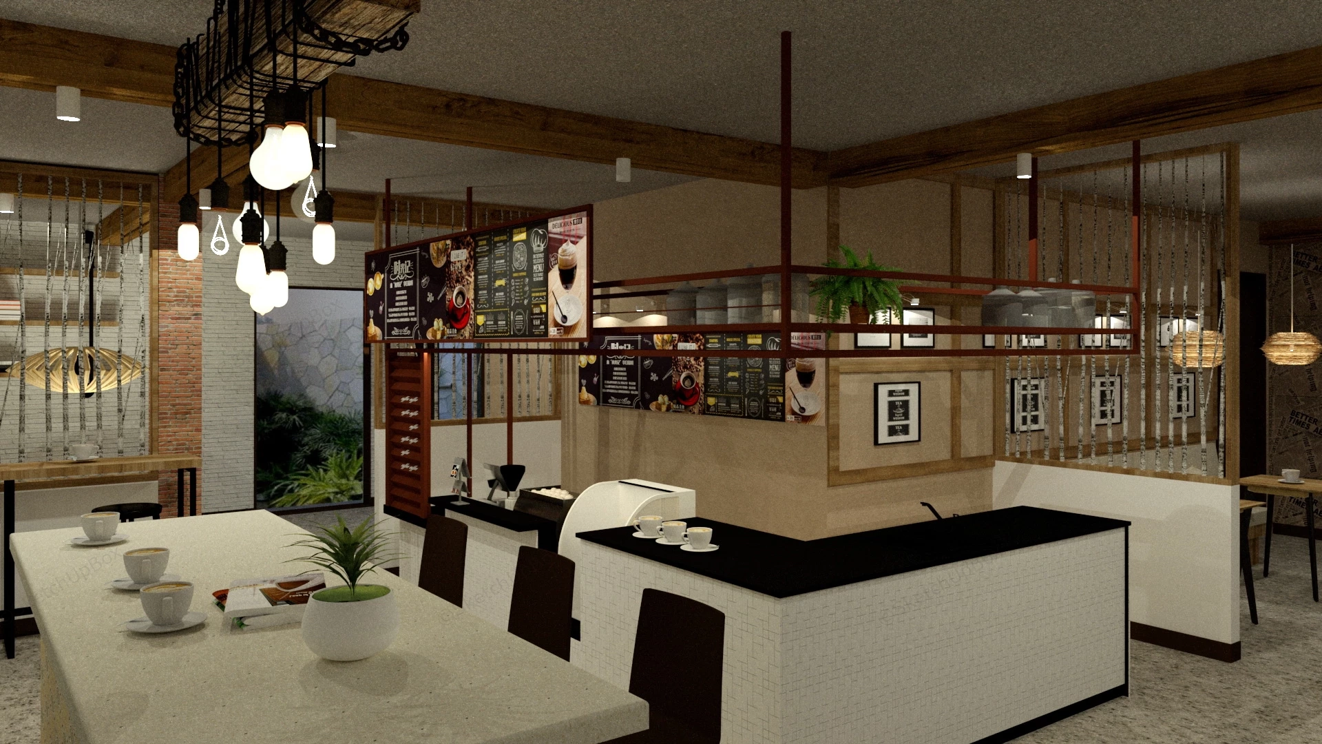 Rustic Industrial Coffee Shop Design sketchup model preview - SketchupBox