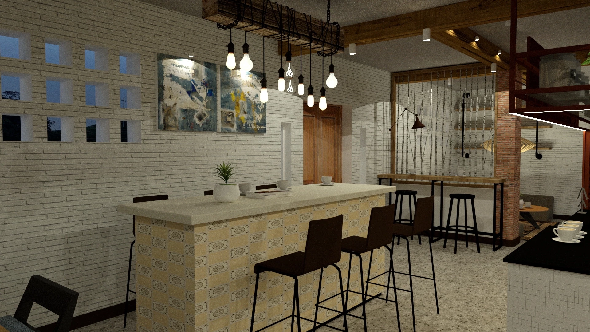 Rustic Industrial Coffee Shop Design sketchup model preview - SketchupBox