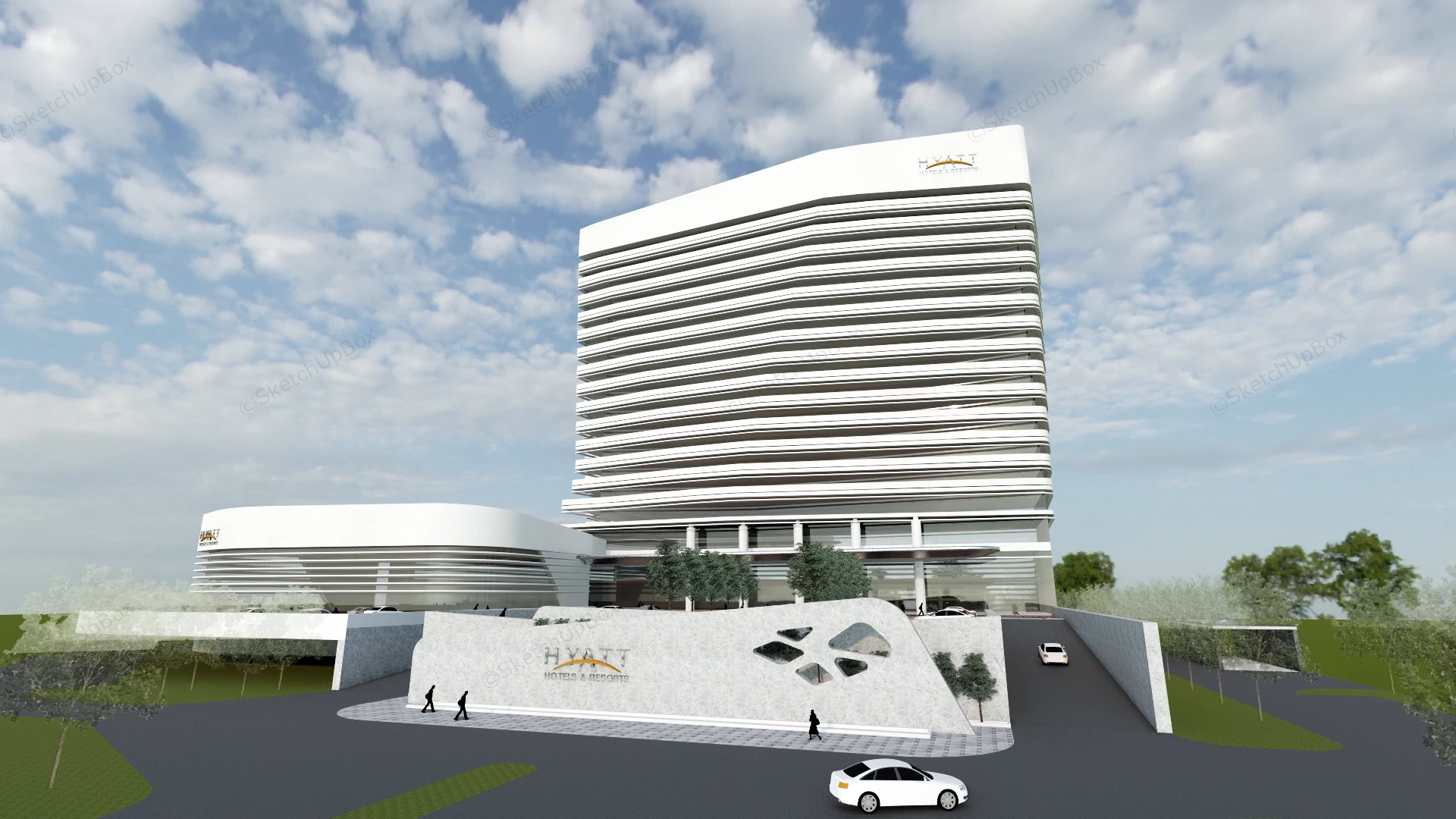 Hyatt Hotel Exterior sketchup model preview - SketchupBox