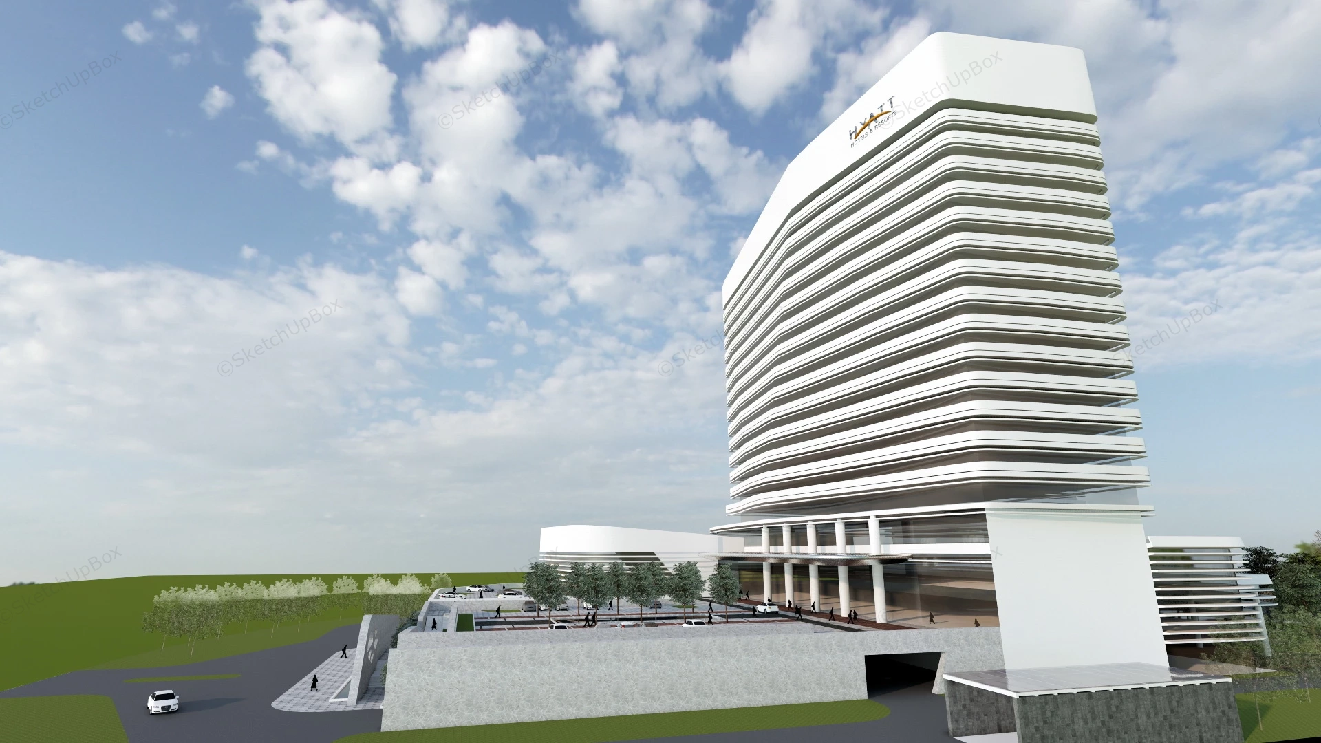 Hyatt Hotel Exterior sketchup model preview - SketchupBox