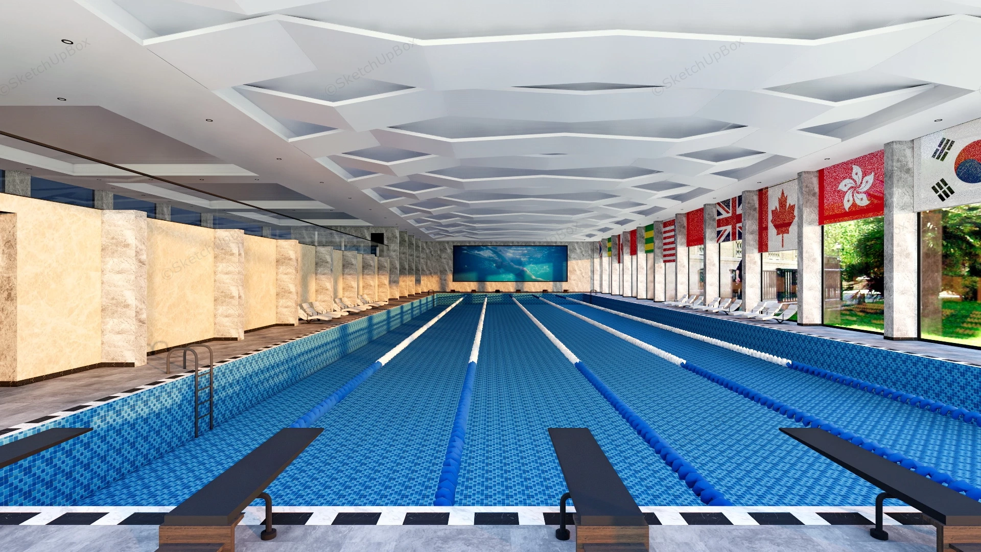 Swimming Stadium sketchup model preview - SketchupBox