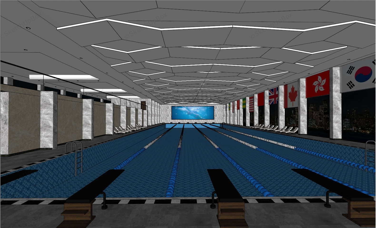 Swimming Stadium sketchup model preview - SketchupBox