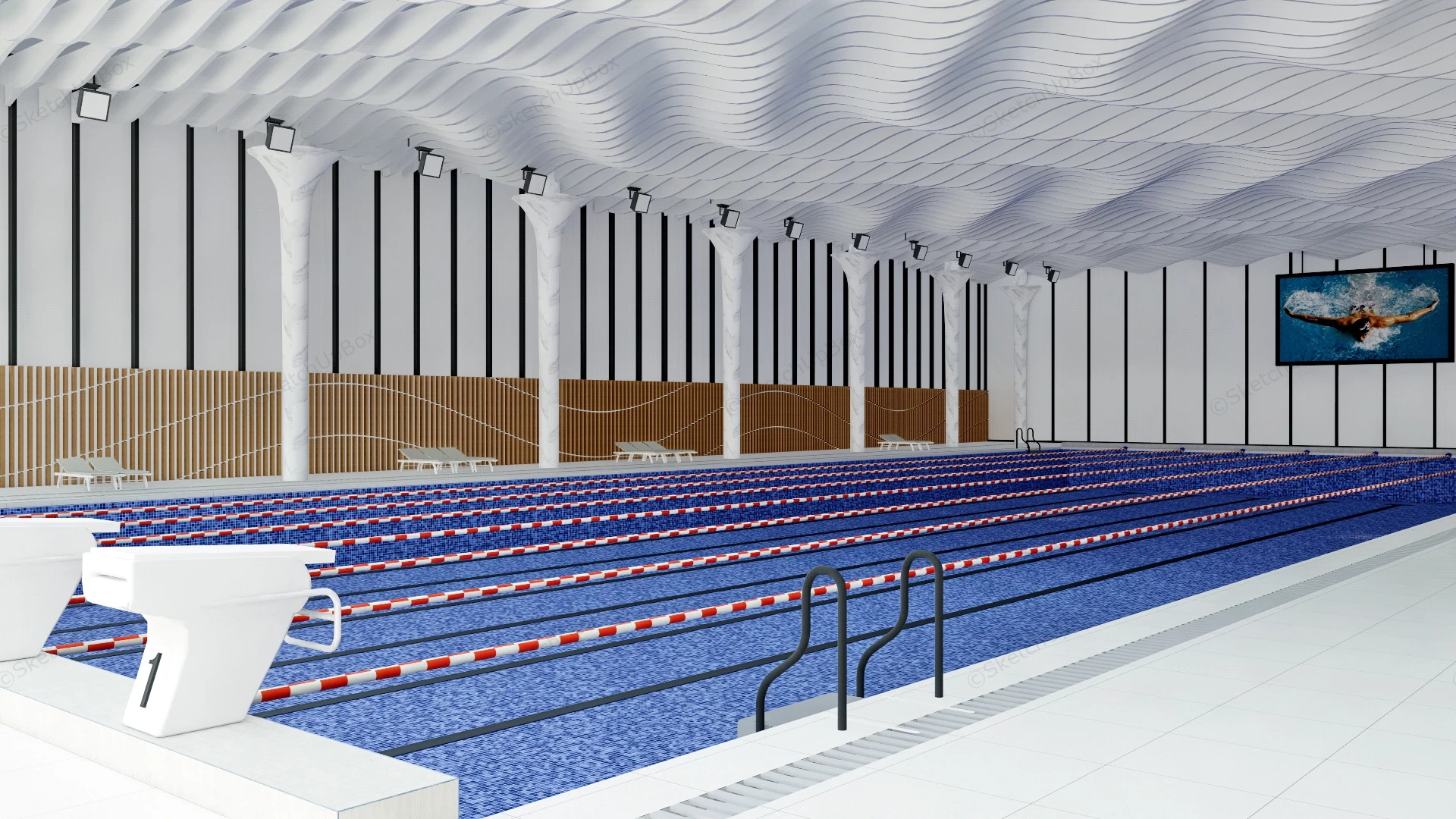 Indoor Olympic Swimming Pool sketchup model preview - SketchupBox