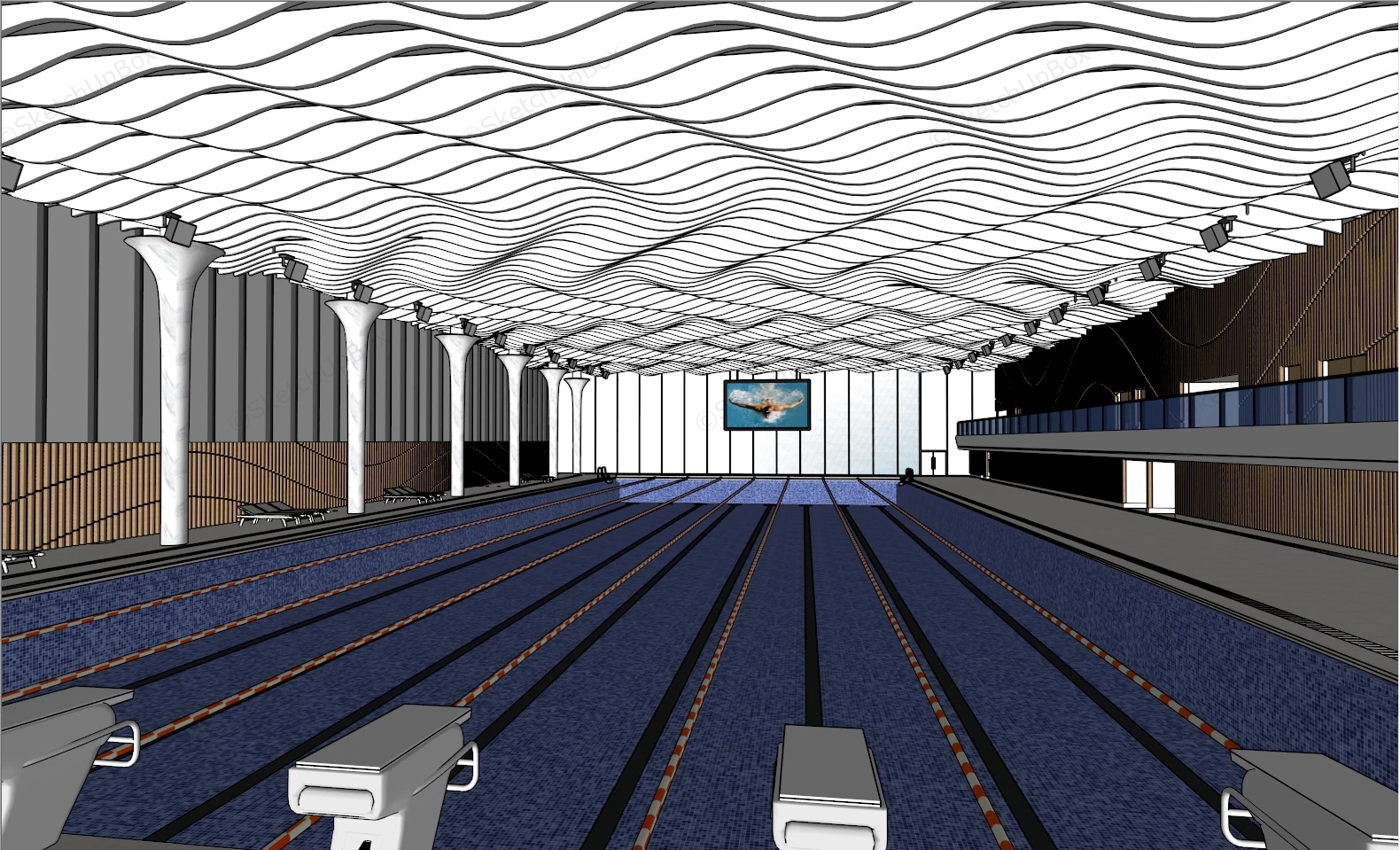 Indoor Olympic Swimming Pool sketchup model preview - SketchupBox