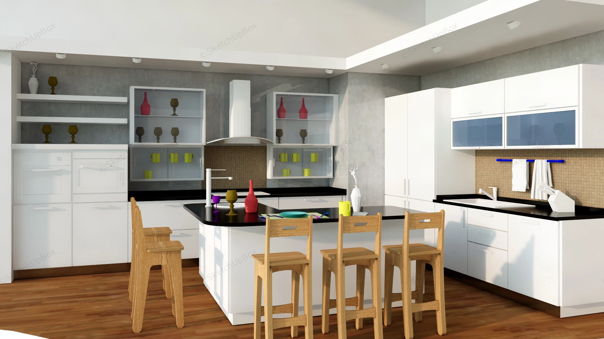 Small L Shaped Kitchen With Island sketchup model preview - SketchupBox